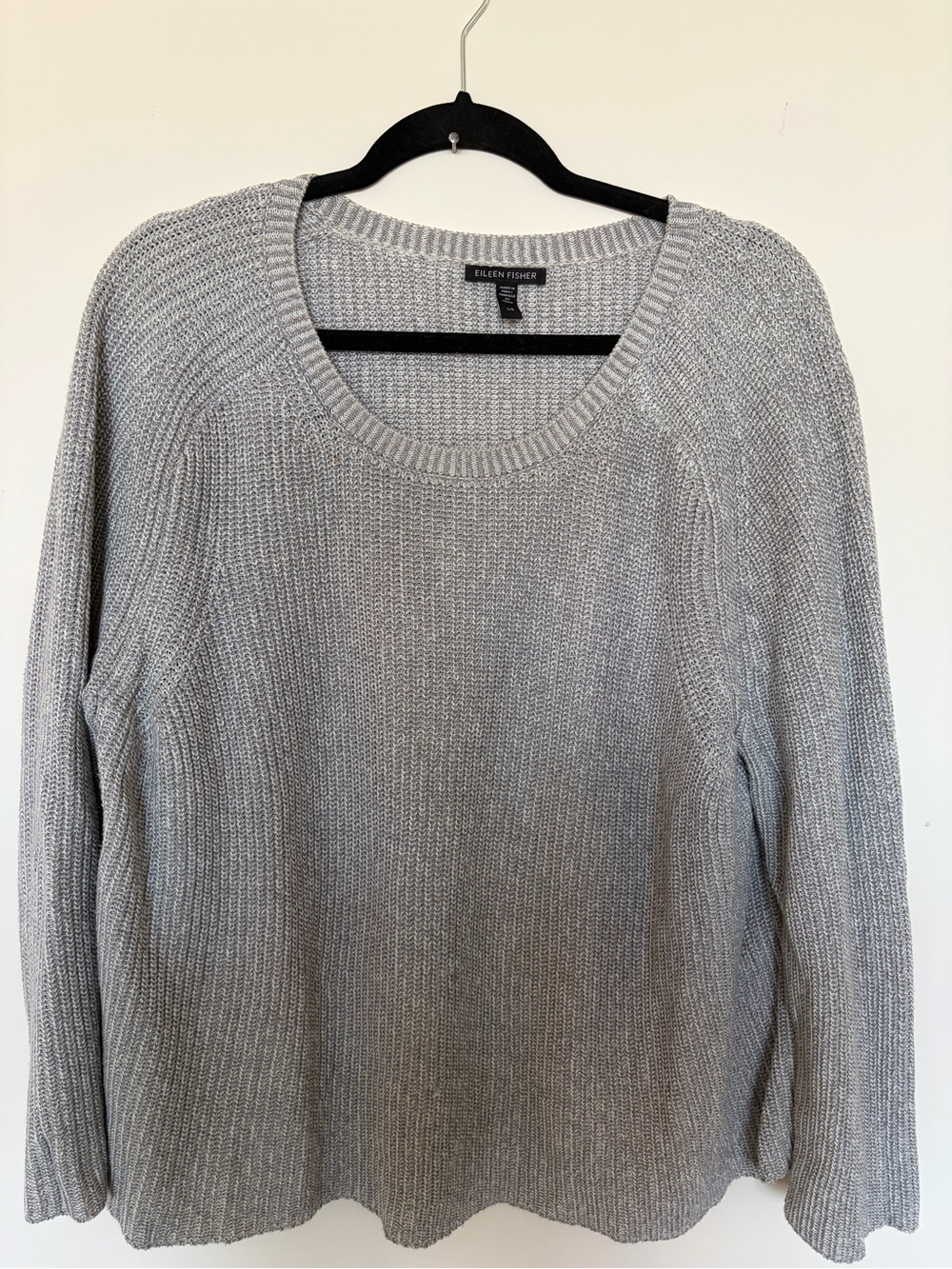 Eileen Fisher Light Gray Ribbed Knit Scoop Sweater